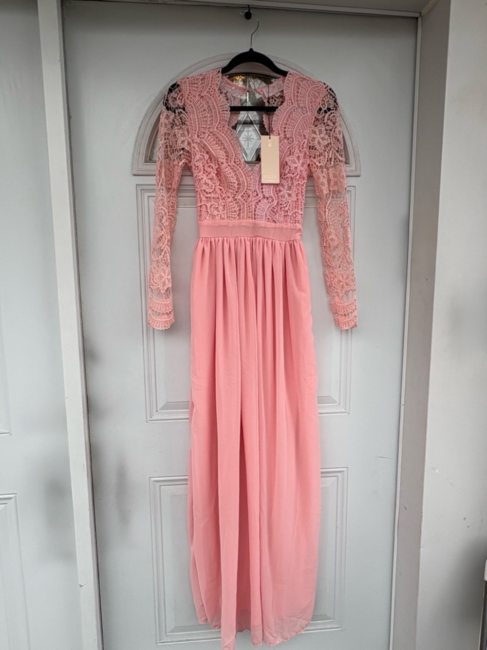 Club L Pink Lace Long Sleeve Maxi Dress